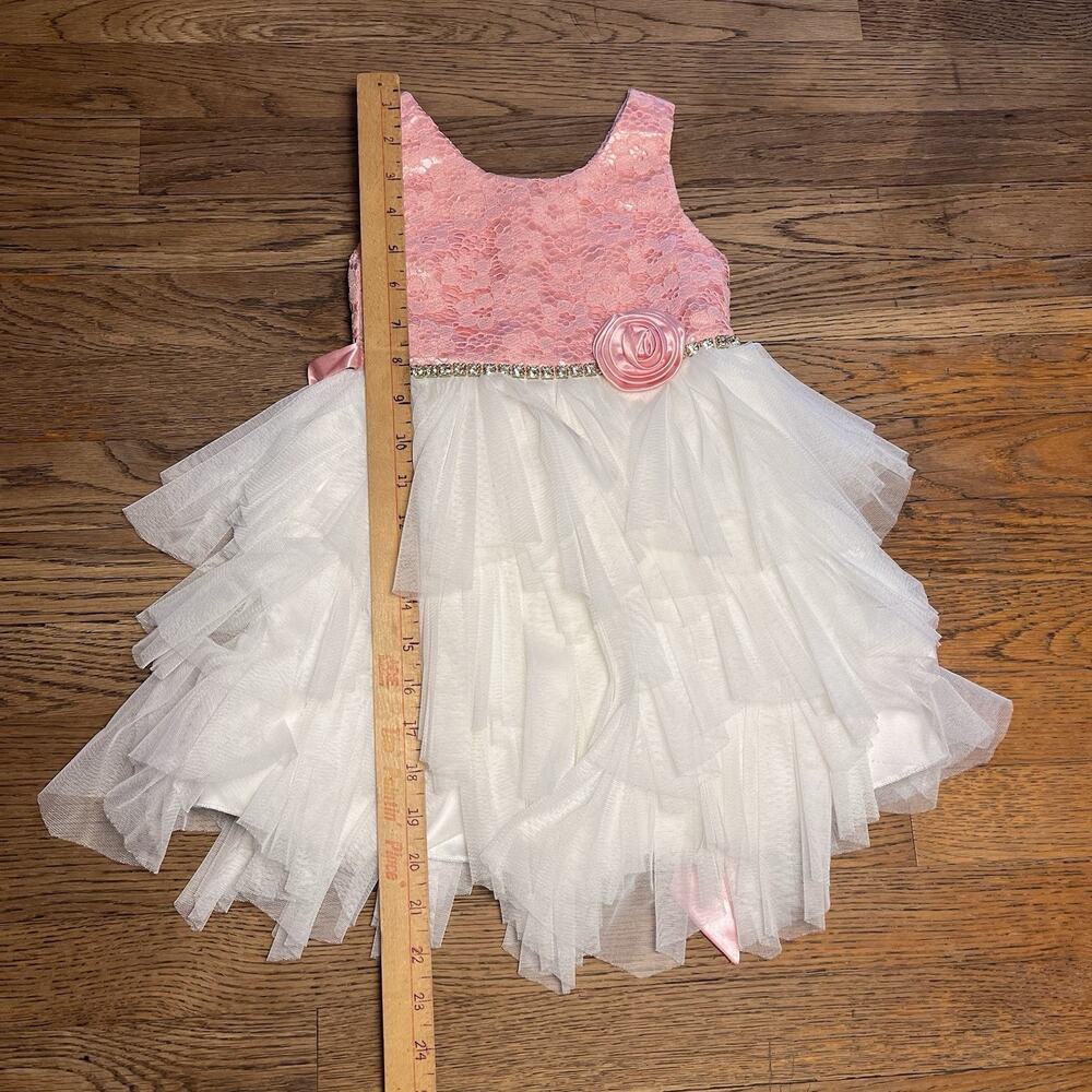 Size 3T Baby Girl Pink White Tulle Dress Jewel Belt Rose Party American Princess - Picture 16 of 16